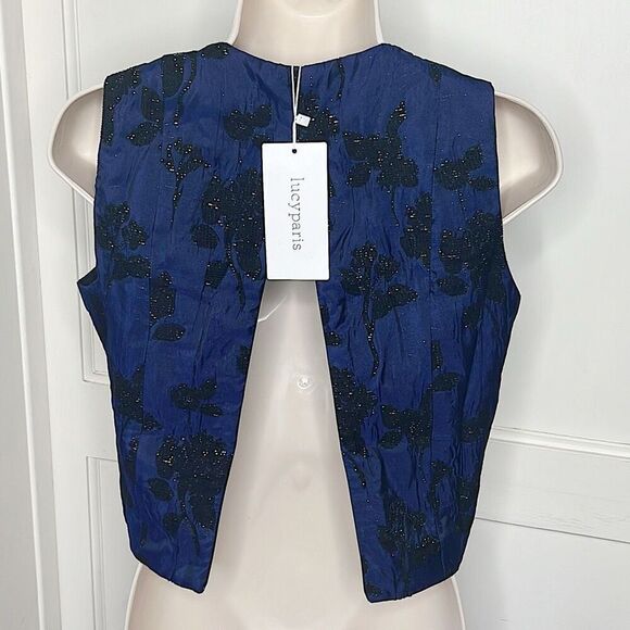 Lucy Paris Blue/Black Jacquard Vest Top NWT Size Medium - Picture 5 of 6